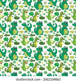Alligator Seamless Pattern Design . Vector Illustration.