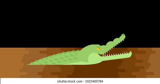 Alligator sewerage. Crocodile in sewer. Predator animal. City legend. Vector illustration
