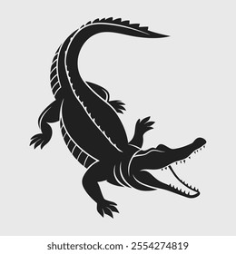 alligator silhouette vector art and illustration