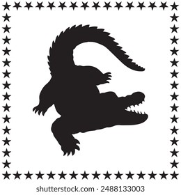 Alligator Silhouette Vector Cute Alligator With Round Star On White Background