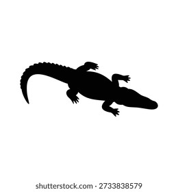 Alligator silhouette vector flat design on white background. Top view.