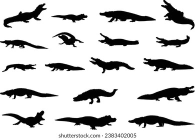 Alligator silhouettes, Crocodile silhouette, Crocodile and alligator silhouette, Alligator clip art