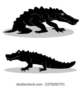 Alligator silhouettes and icons. Black flat color simple elegant Alligator animal vector and illustration.