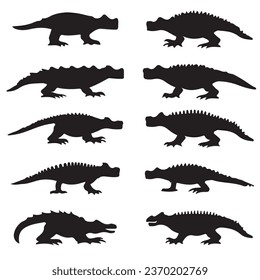 Alligator silhouettes and icons. Black flat color simple elegant Alligator animal vector and illustration.