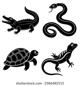 Alligator, Snake, Turtle, and Lizard Diverse Reptile Silhouettes