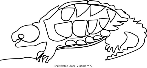 Alligator snapping turtle line art vector element, minimalist continuous line drawing prehistoric reptile silhouette, abstract tortoise icon logo design for wildlife conservation