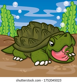 Alligator snapping in the water, Animal cute cartoon