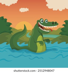 Alligator Standing Swamp Vector Illustration