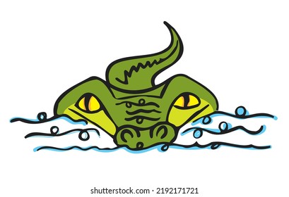 Alligator swimming in the water. Icon of a green crocodile in the water. Gator graphic.