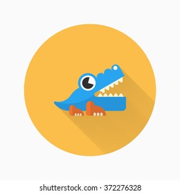 Alligator toy icon , Vector flat long shadow design. Children's toys concept.
