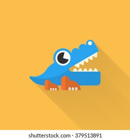 Alligator toy icon , Vector flat long shadow design. Children's toys concept.