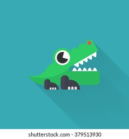 Alligator toy icon , Vector flat long shadow design. Children's toys concept.