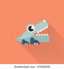 Alligator toy icon , Vector flat long shadow design. Children's toys concept.