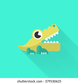 Alligator toy icon , Vector flat long shadow design. Children's toys concept.