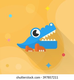 Alligator toy icon , Vector flat long shadow design. Children's toys concept.