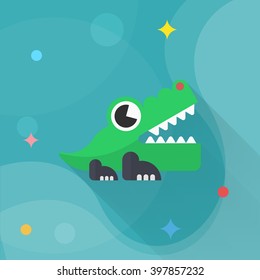 Alligator toy icon , Vector flat long shadow design. Children's toys concept.