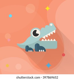 Alligator toy icon , Vector flat long shadow design. Children's toys concept.