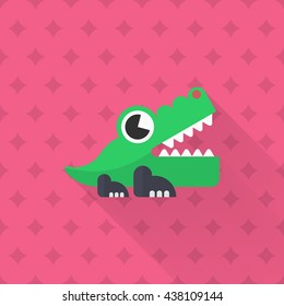 Alligator toy icon , Vector flat long shadow design. Children's toys concept.