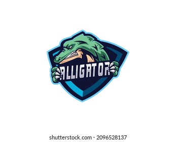 Alligator Vector Logo. Crocodile Head emblem, Gaming, e sport, Badge, game, Sport Team, wild mascot illustration. editable eps isolated animal