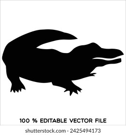 Alligator vector silhouette illustration black color, alligator silhouette