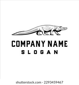 Alligator walking logo in classic and masculine style design