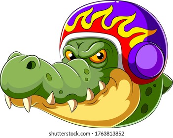 Alligator wearing helmet of Racer of illustration