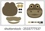 Alligator yellow mouth head pattern for kids crafts or paper crafts. Vector illustration of crocodile puzzle. cut and glue patterns for kindergarten crafts.