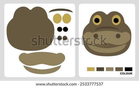 Alligator yellow mouth head pattern for kids crafts or paper crafts. Vector illustration of crocodile puzzle. cut and glue patterns for kindergarten crafts.