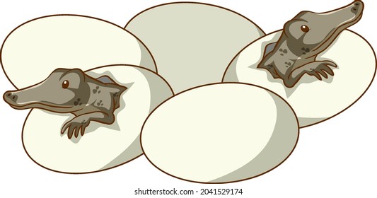 Alligators hatching from eggs illustration