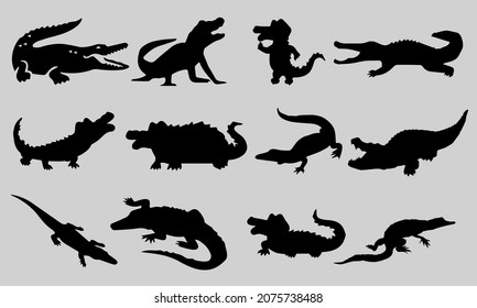 Alligators Silhouettes Bundle of 10 isolated vectors