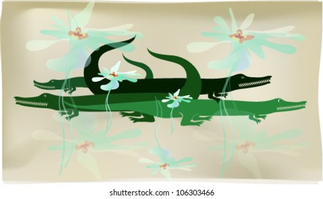 The alligators in the swamp