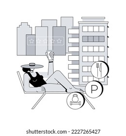 All-inclusive hotel abstract concept vector illustration. Hospitality resort, family vacation, beach bungalow, sea shore, summer season, room service, travel agency, check in abstract metaphor.
