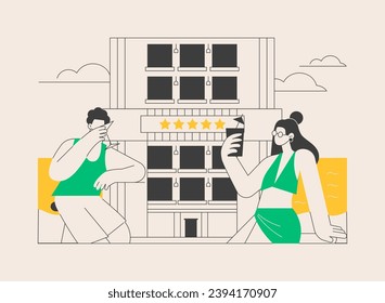 All-inclusive hotel abstract concept vector illustration. Hospitality resort, family vacation, beach bungalow, sea shore, summer season, room service, travel agency, check in abstract metaphor.