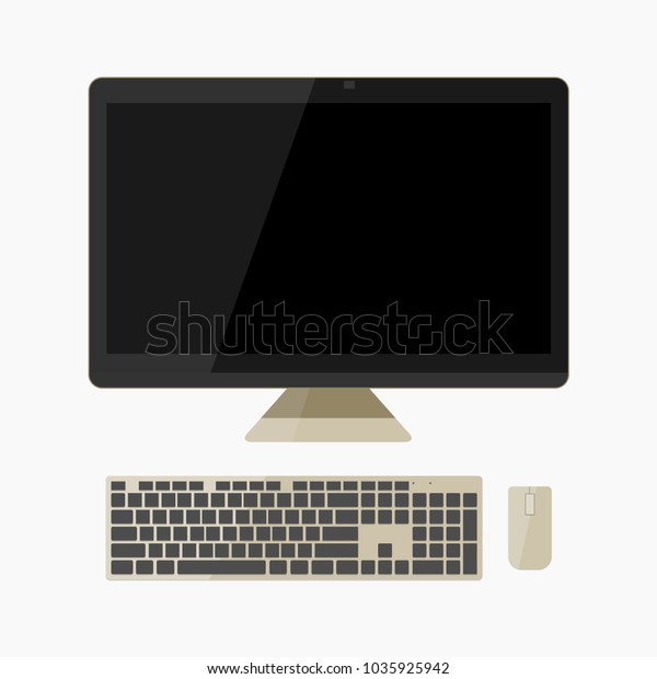 Allinone Computer Gold Color Keyboard Mouse Stock Vector Royalty Free 1035925942