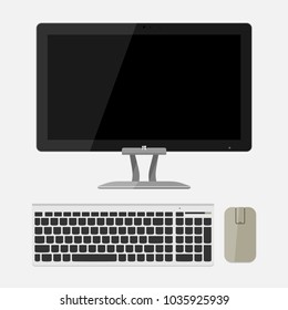 All-in-one computer silver stand with white keyboard and mouse vector. Illustration suitable for advertising and promotion