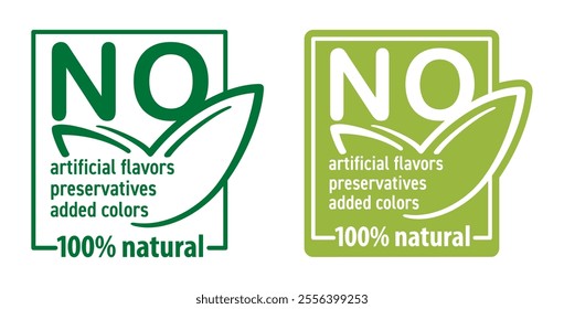 All-in-one label for healthy organic certified food products. No artificial flavors, preservatives, added colors. GMO-free and 100 percent natural. Monochrome style, rectangle shape