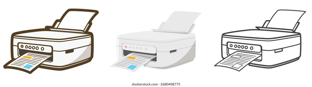 Impressoras multifuncionais. Imprimir. Eletrodomésticos. Ilustração vetorial.
