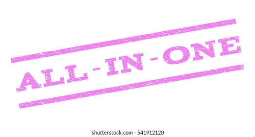 All-In-One watermark stamp. Text caption between parallel lines with grunge design style. Rubber seal stamp with scratched texture. Vector color ink imprint on a white background.