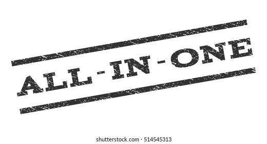 All-In-One watermark stamp. Text tag between parallel lines with grunge design style. Rubber seal stamp with dust texture. Vector gray color ink imprint on a white background.