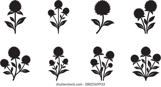 Allium Drumstick Chive Round Pompom Flower Puff Ball Stalks Silhouettes Collection Silhouette Design Elements