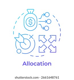 Allocation blue gradient concept icon. Resources planning and control. Step in capacity management processes. Round shape line illustration. Abstract idea. Graphic design. Easy to use in presentation