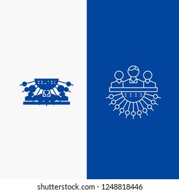 Allocation, group, human, management, outsource Line and Glyph web Button in Blue color Vertical Banner for UI and UX, website or mobile application