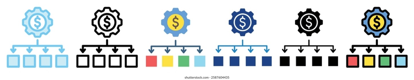 Allocation multi style, mini illustration icon. outline, flat, glyph, line color. For UI, UX, app and web, digital or print. For  education, business, economy, financial theme.