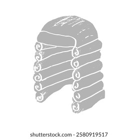 Allonge, Long 18th century men curled wigs or perukes  vector isolated. Court dressing element, judges and advocates apparel illustration