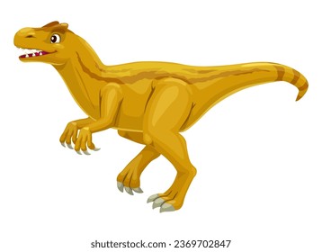 Allosaurus dinosaur cartoon character, dino reptile for kids toy or Jurassic game, isolated vector. Funny cute Allosaurus dino or yellow dinosaur for children prehistoric extinct games or mascot