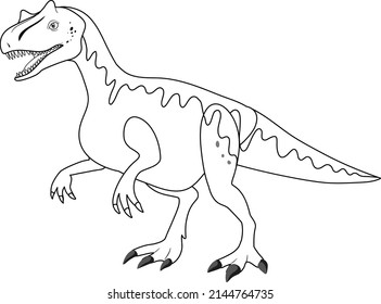 Allosaurus dinosaur doodle outline on white background illustration