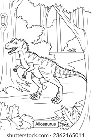 Allosaurus Dinosaur line art for coloring page vector illustration