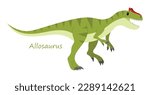 Allosaurus (Allosaurus fragilis) cute animal in colorful cartoon style isolated on white background. Vector graphics. It is considered a main part of the Theropod group, meaning it preys on flesh. 