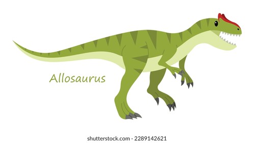 Allosaurus (Allosaurus fragilis) süßes Tier im bunten Cartoon-Stil einzeln auf weißem Hintergrund. Vektorgrafiken. Es gilt als Hauptbestandteil der Theropod-Gruppe, d. h. es beugt vor Fleisch. 