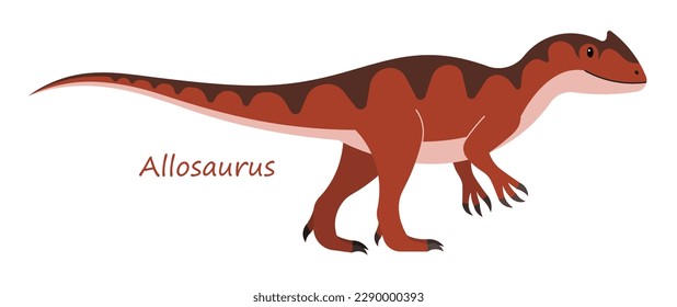 Allosaurus (Allosaurus fragilis) cute animal in colorful cartoon style isolated on white background. Vector graphics. It is considered a main part of the Theropod group, meaning it preys on flesh. 